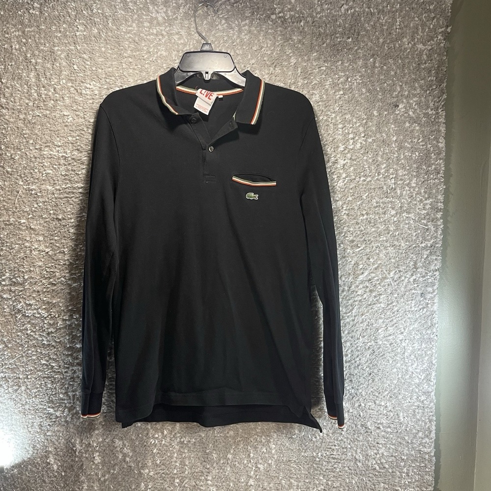 Lacoste Live Black Long Sleeve Polo Shirt Men's 5, L Preppy Casual Cotton